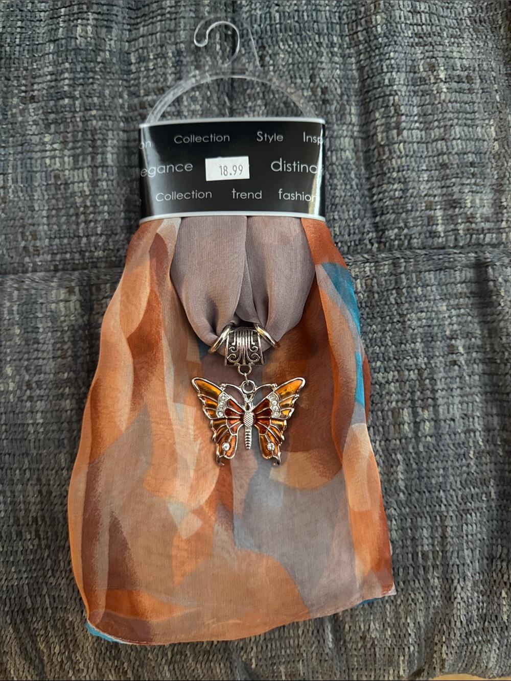 NWT Laliberi Silver Tone Enamel Butterfly Scarf Pendant Ornament w/Scarf